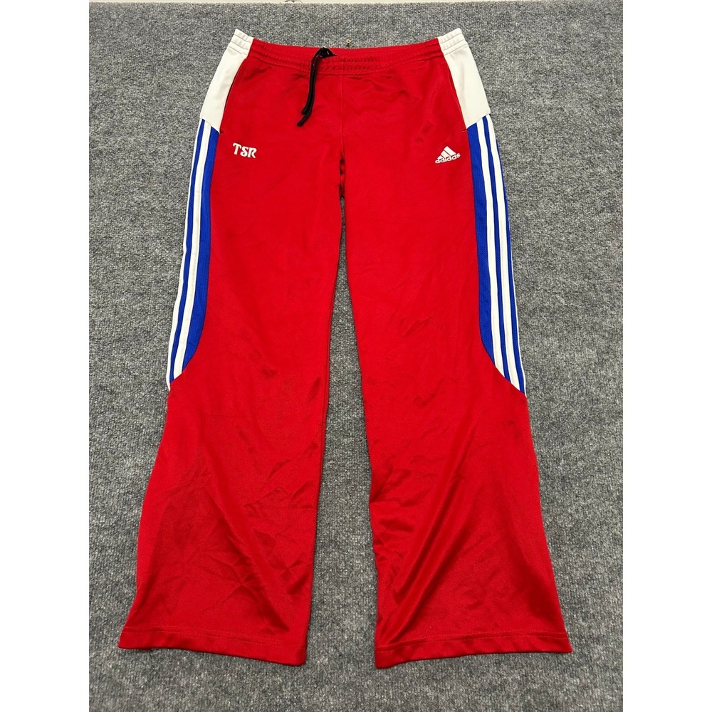 Adidas Track Pants Womens Size L Red White Blue Striped Athletic Side Zip Casual